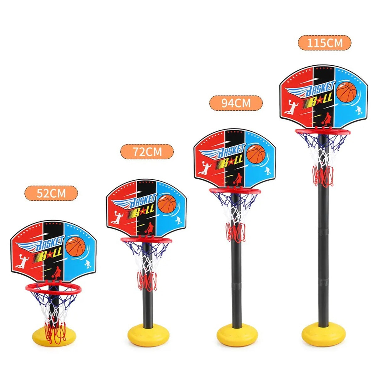 Cos de baschet cu panou, Zola, inaltime reglabila pe 4 niveluri 52-116 cm, diametru cos 20 cm, minge si pompa incluse, pentru interior si exterior, multicolor Cos de baschet cu panou, Zola, inaltime reglabila pe 4 niveluri 52-116 cm, diametru cos 20 cm, minge si pompa incluse, pentru interior si exterior, multicolor